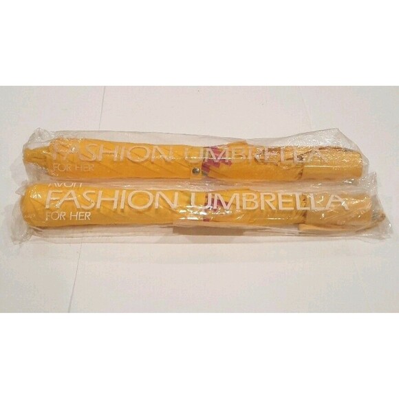 Bundle Lot of 2 Vintage 1980s AVON FASHION UMBRELLA Canary Yellow NEW OLD STOCK - Picture 6 of 6